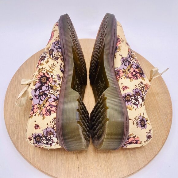 Dr Martens Shoes Womens 8 Beige Leather Fabric Floral Lester Oxford - Picture 10 of 12